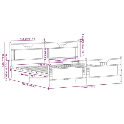 vidaXL Metal Bed Frame without Mattress Smoked Oak 193x203 cm