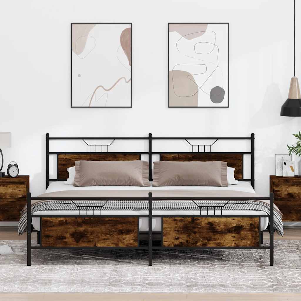 vidaXL Metal Bed Frame without Mattress Smoked Oak 193x203 cm