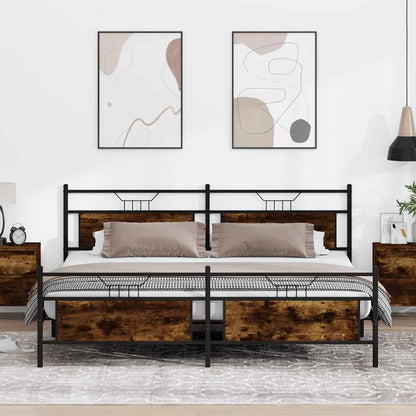 vidaXL Metal Bed Frame without Mattress Smoked Oak 193x203 cm