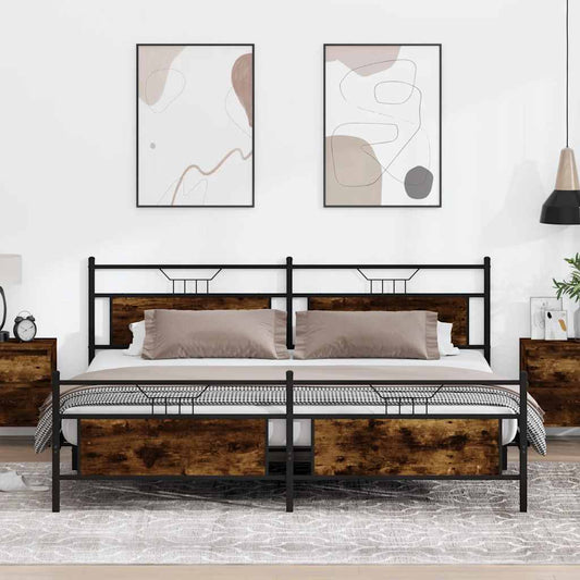 vidaXL Metal Bed Frame without Mattress Smoked Oak 193x203 cm