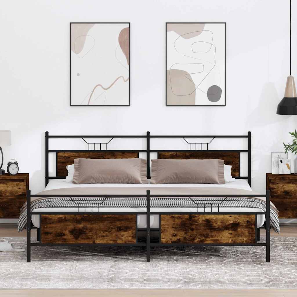 vidaXL Metal Bed Frame without Mattress Smoked Oak 200x200 cm