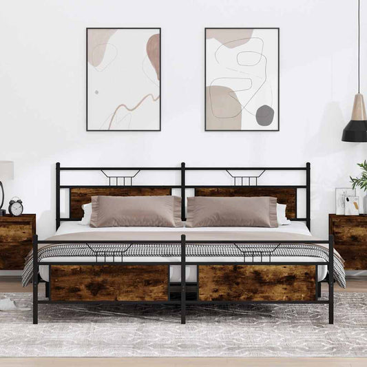 vidaXL Metal Bed Frame without Mattress Smoked Oak 200x200 cm