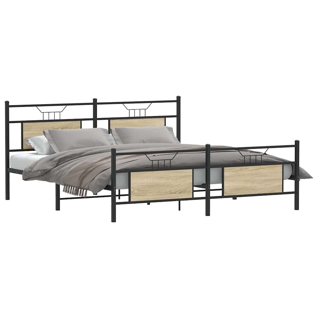 vidaXL Metal Bed Frame without Mattress Sonoma Oak 160x200 cm