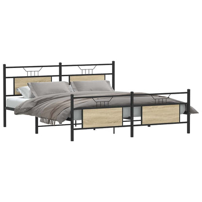 vidaXL Metal Bed Frame without Mattress Sonoma Oak 180x200 cm Super King