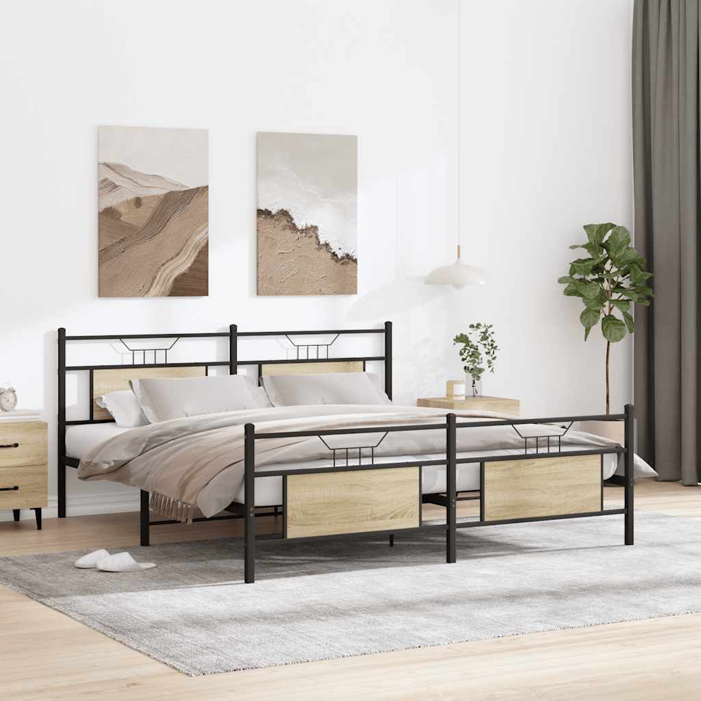 vidaXL Metal Bed Frame without Mattress Sonoma Oak 180x200 cm Super King