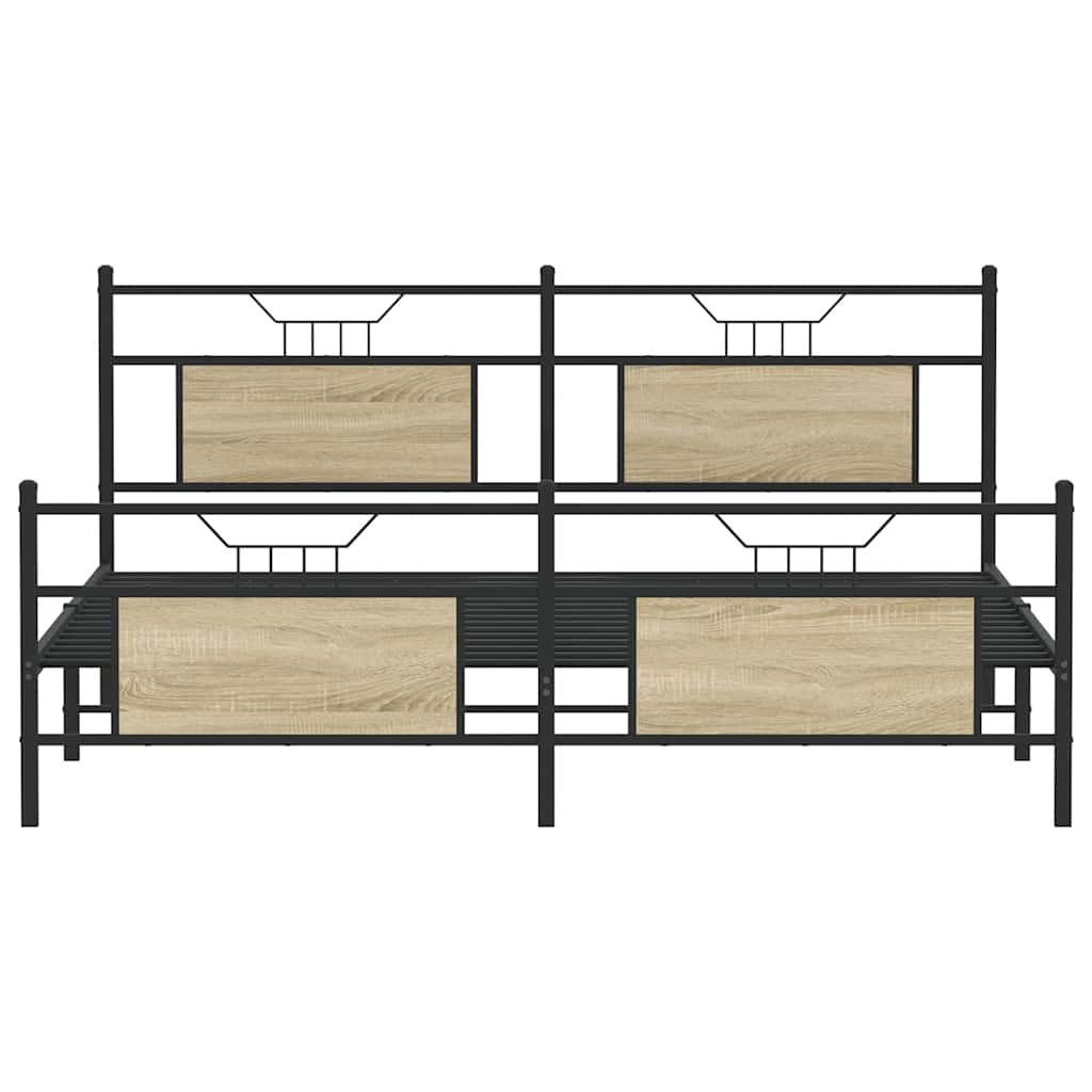 vidaXL Metal Bed Frame without Mattress Sonoma Oak 180x200 cm Super King