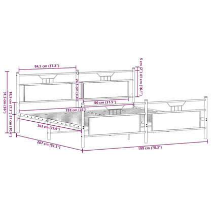 vidaXL Metal Bed Frame without Mattress Sonoma Oak 193x201 cm