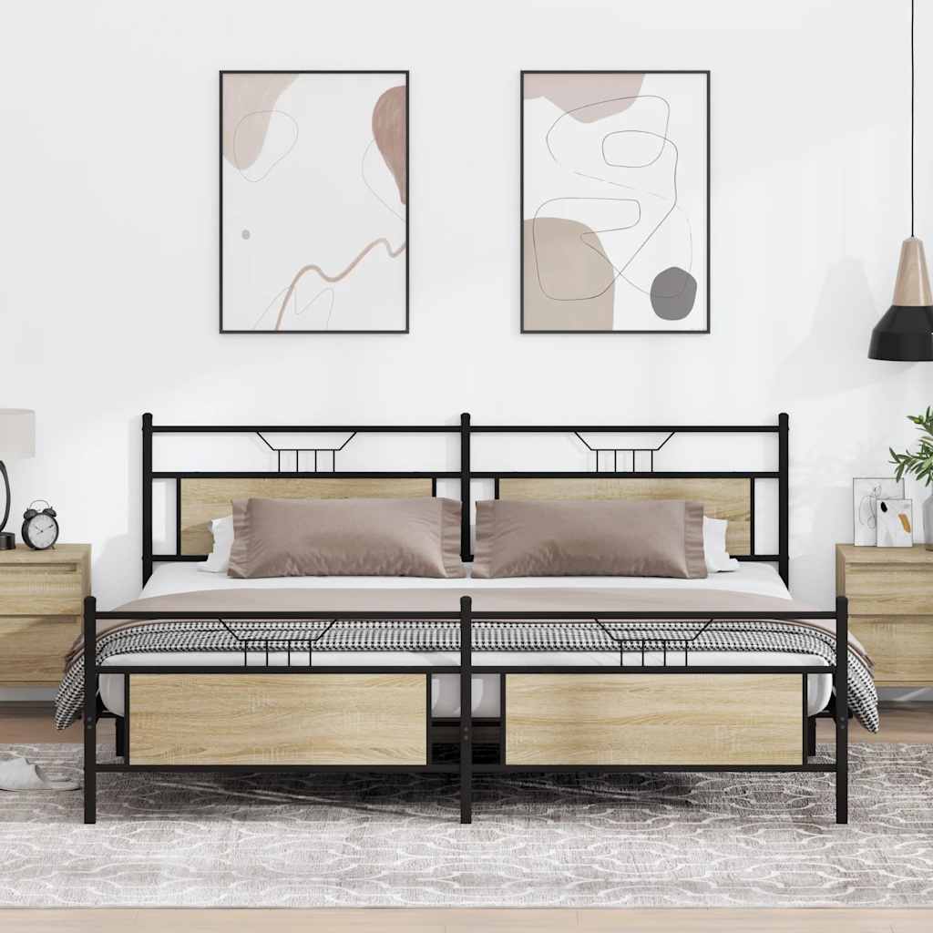 vidaXL Metal Bed Frame without Mattress Sonoma Oak 193x201 cm