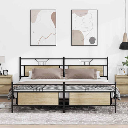 vidaXL Metal Bed Frame without Mattress Sonoma Oak 193x201 cm