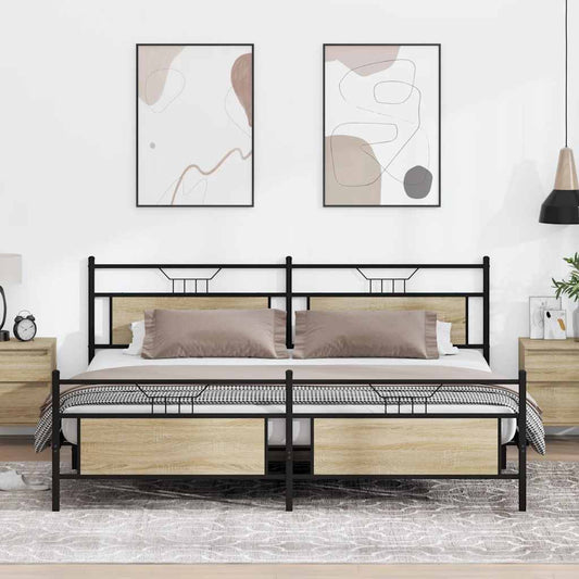 vidaXL Metal Bed Frame without Mattress Sonoma Oak 193x201 cm