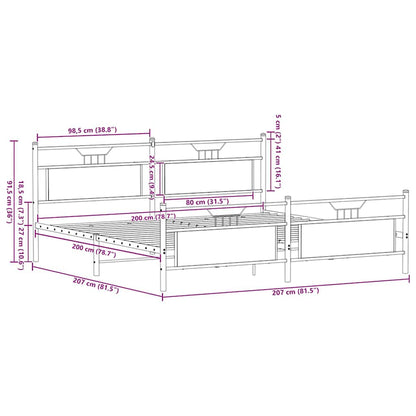 vidaXL Metal Bed Frame without Mattress Sonoma Oak 200x200 cm