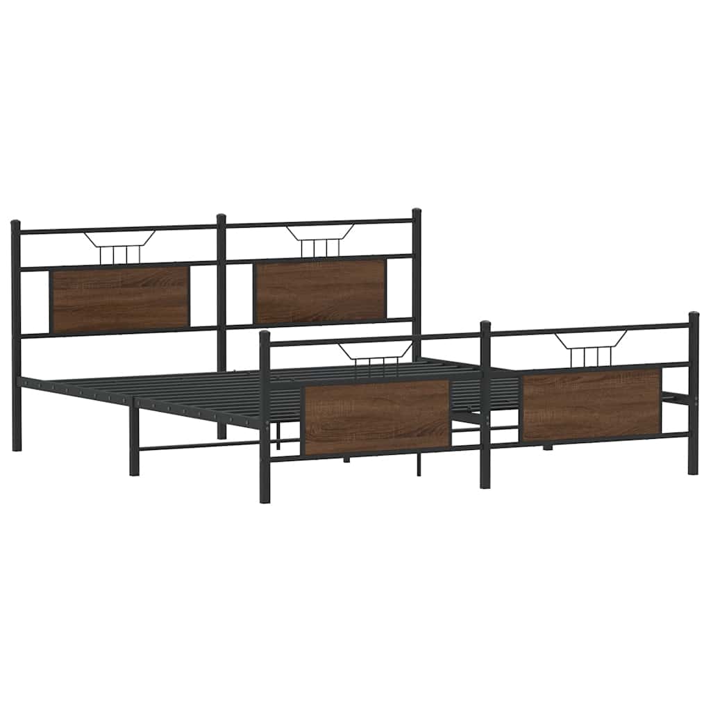 vidaXL Metal Bed Frame without Mattress Brown Oak 160x200 cm