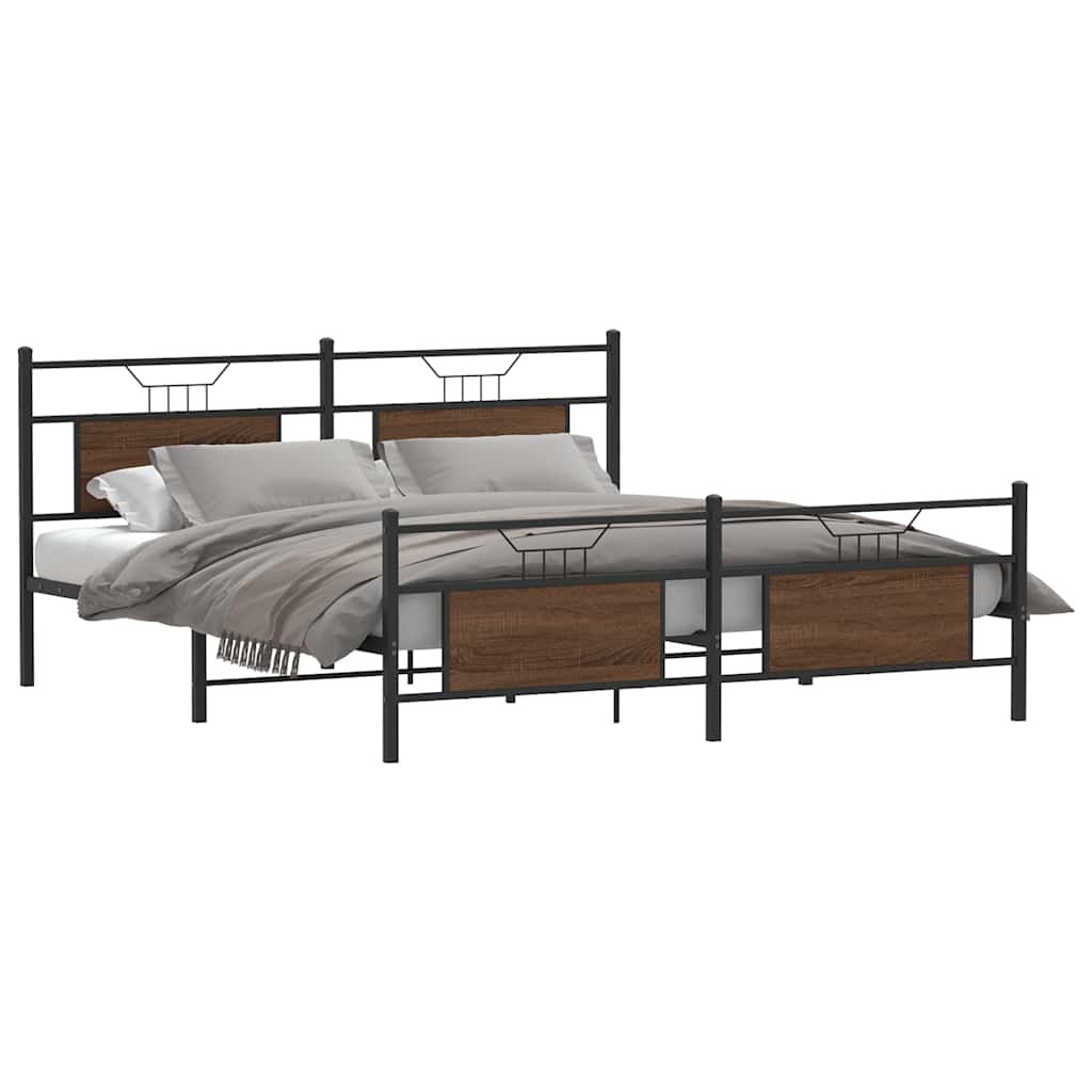 vidaXL Metal Bed Frame without Mattress Brown Oak 180x200 cm Super King