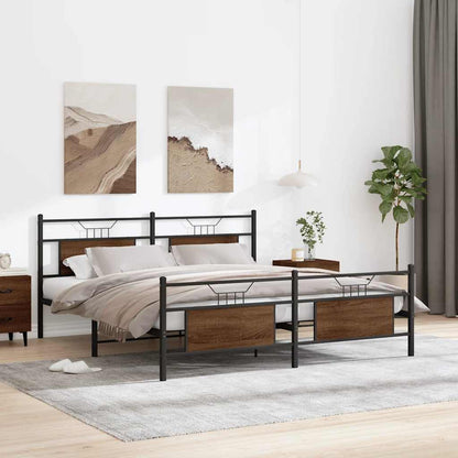 vidaXL Metal Bed Frame without Mattress Brown Oak 180x200 cm Super King