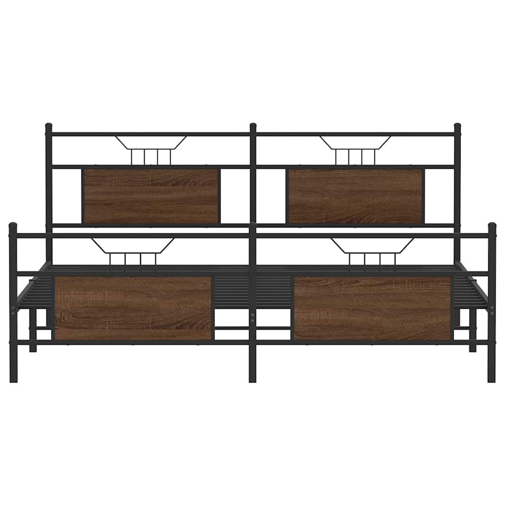 vidaXL Metal Bed Frame without Mattress Brown Oak 180x200 cm Super King
