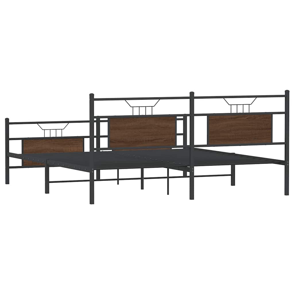 vidaXL Metal Bed Frame without Mattress Brown Oak 180x200 cm Super King