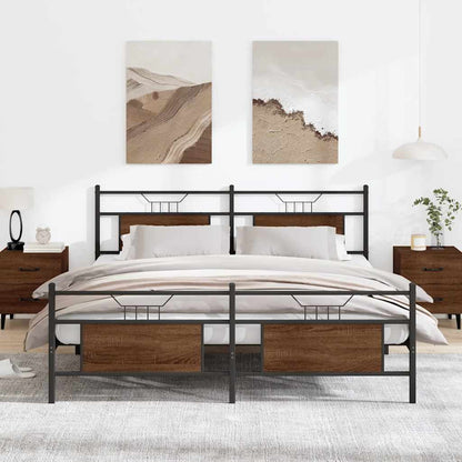 vidaXL Metal Bed Frame without Mattress Brown Oak 180x200 cm Super King