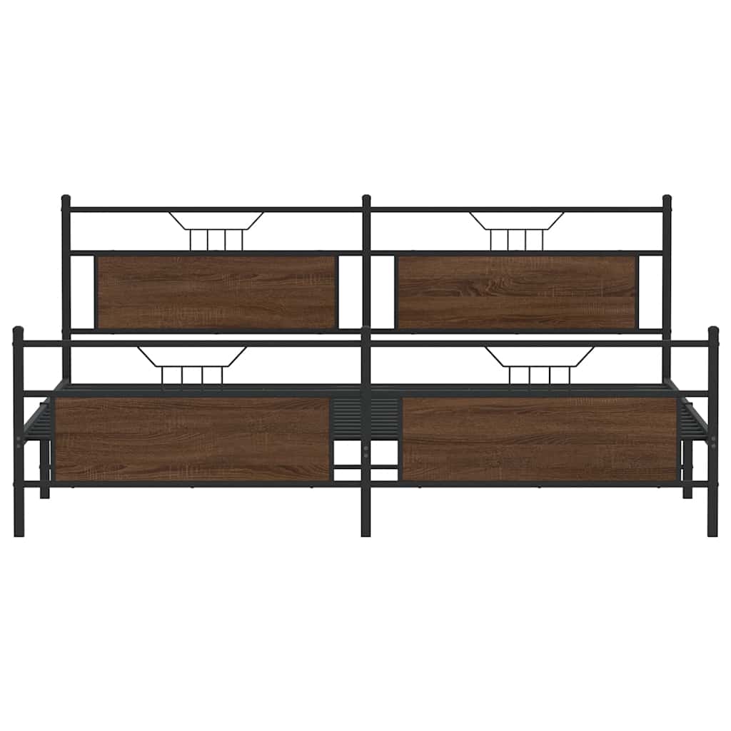 vidaXL Metal Bed Frame without Mattress Brown Oak 193x201 cm