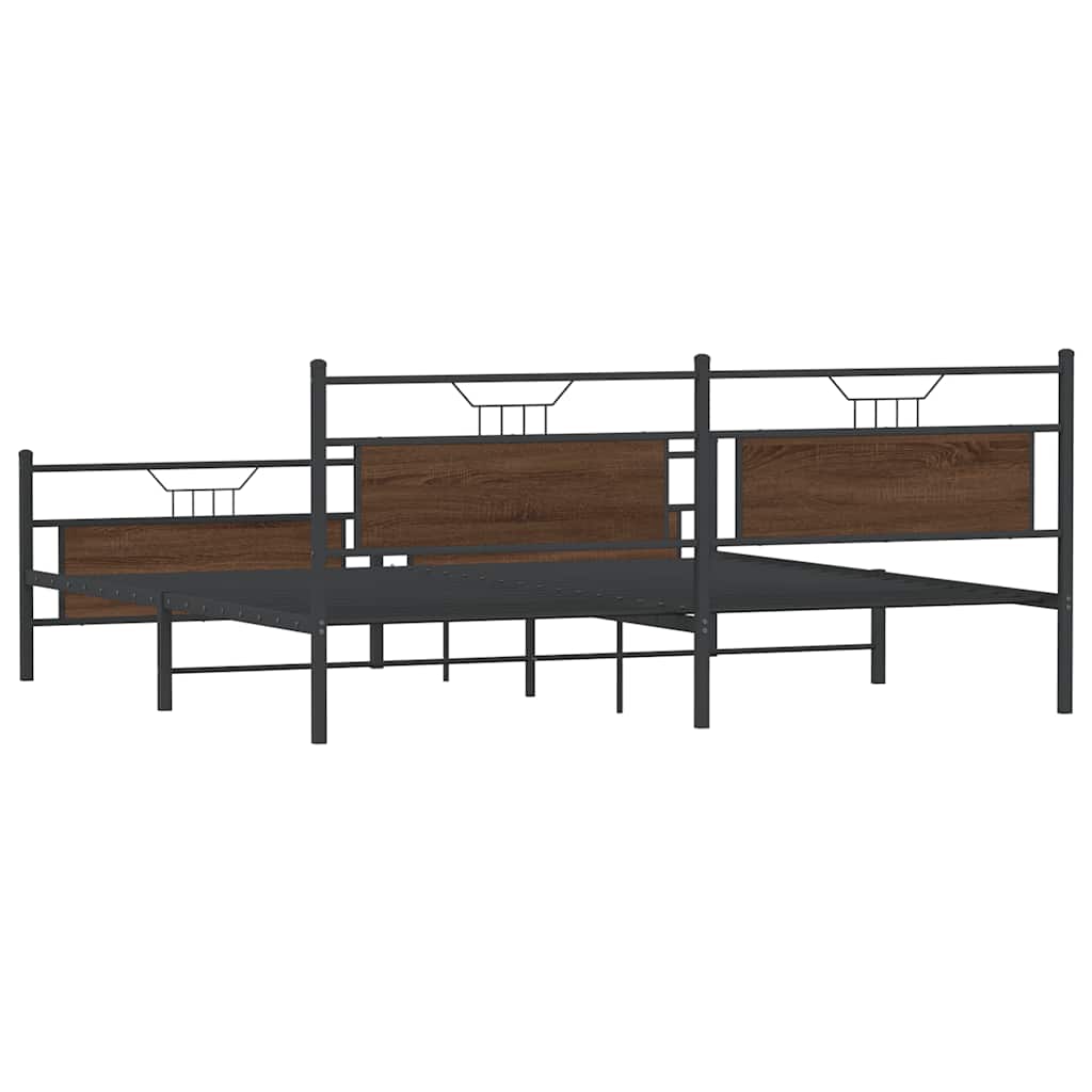 vidaXL Metal Bed Frame without Mattress Brown Oak 193x201 cm
