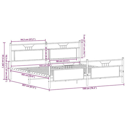 vidaXL Metal Bed Frame without Mattress Brown Oak 193x201 cm