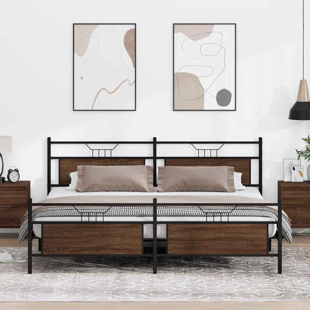 vidaXL Metal Bed Frame without Mattress Brown Oak 193x201 cm