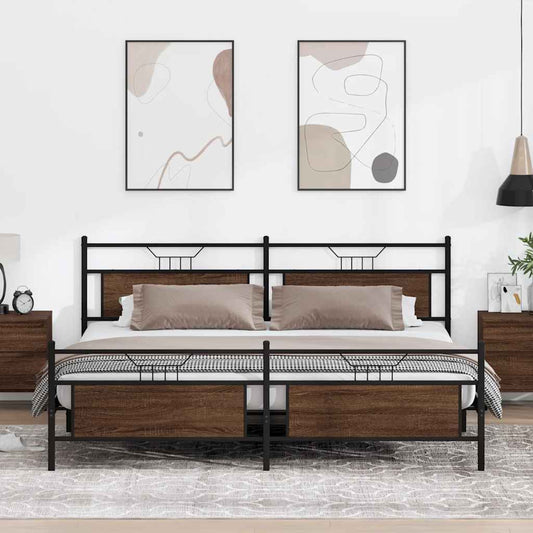 vidaXL Metal Bed Frame without Mattress Brown Oak 193x201 cm