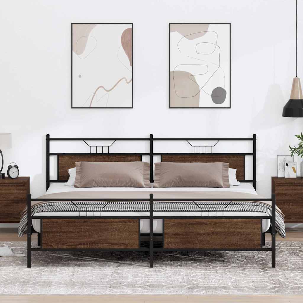 vidaXL Metal Bed Frame without Mattress Brown Oak 200x200 cm