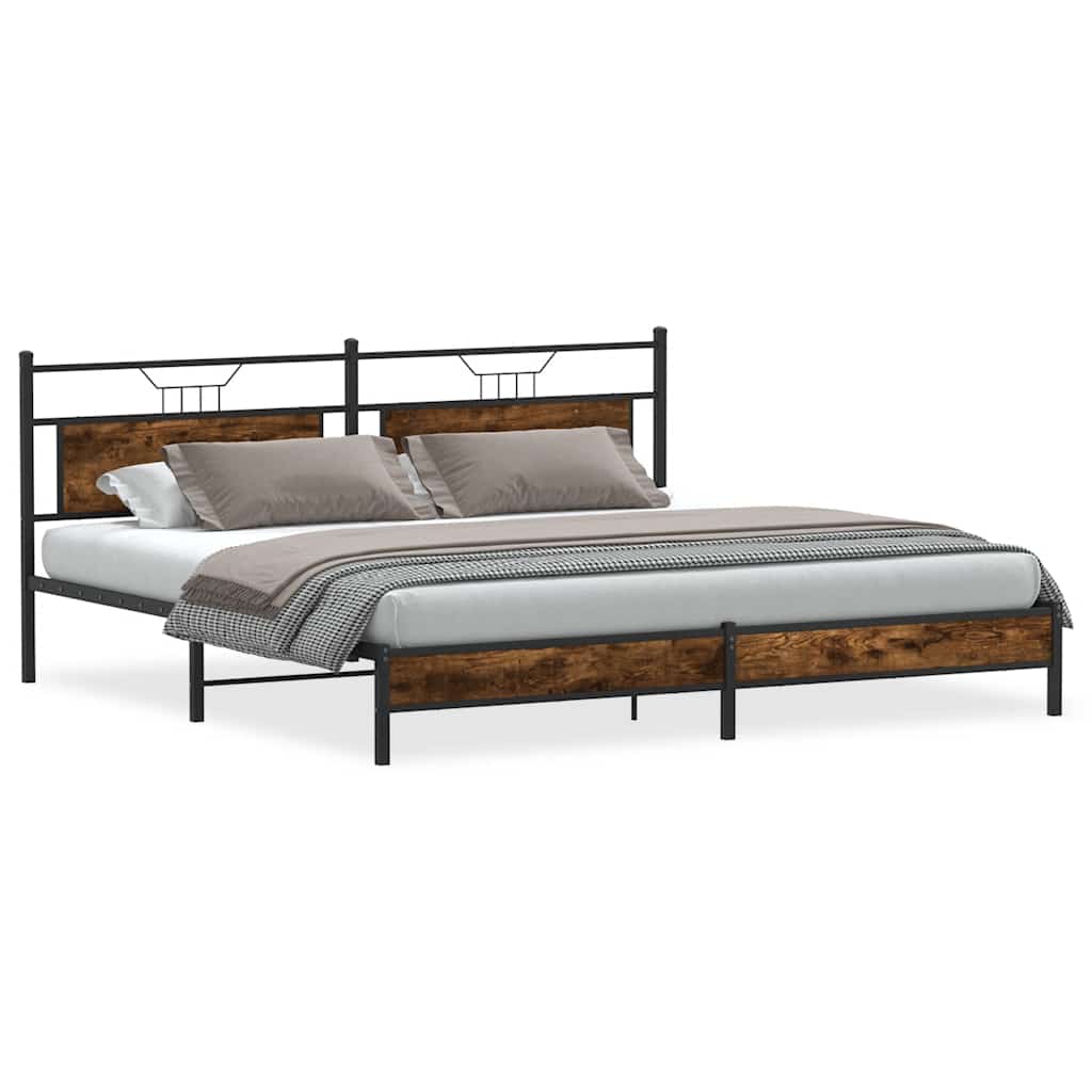 vidaXL Metal Bed Frame without Mattress Smoked Oak 193x201 cm