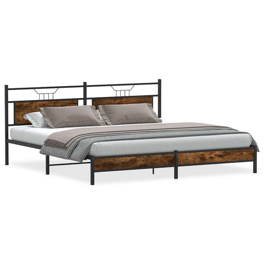 vidaXL Metal Bed Frame without Mattress Smoked Oak 193x201 cm