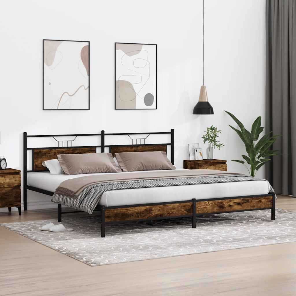 vidaXL Metal Bed Frame without Mattress Smoked Oak 193x201 cm