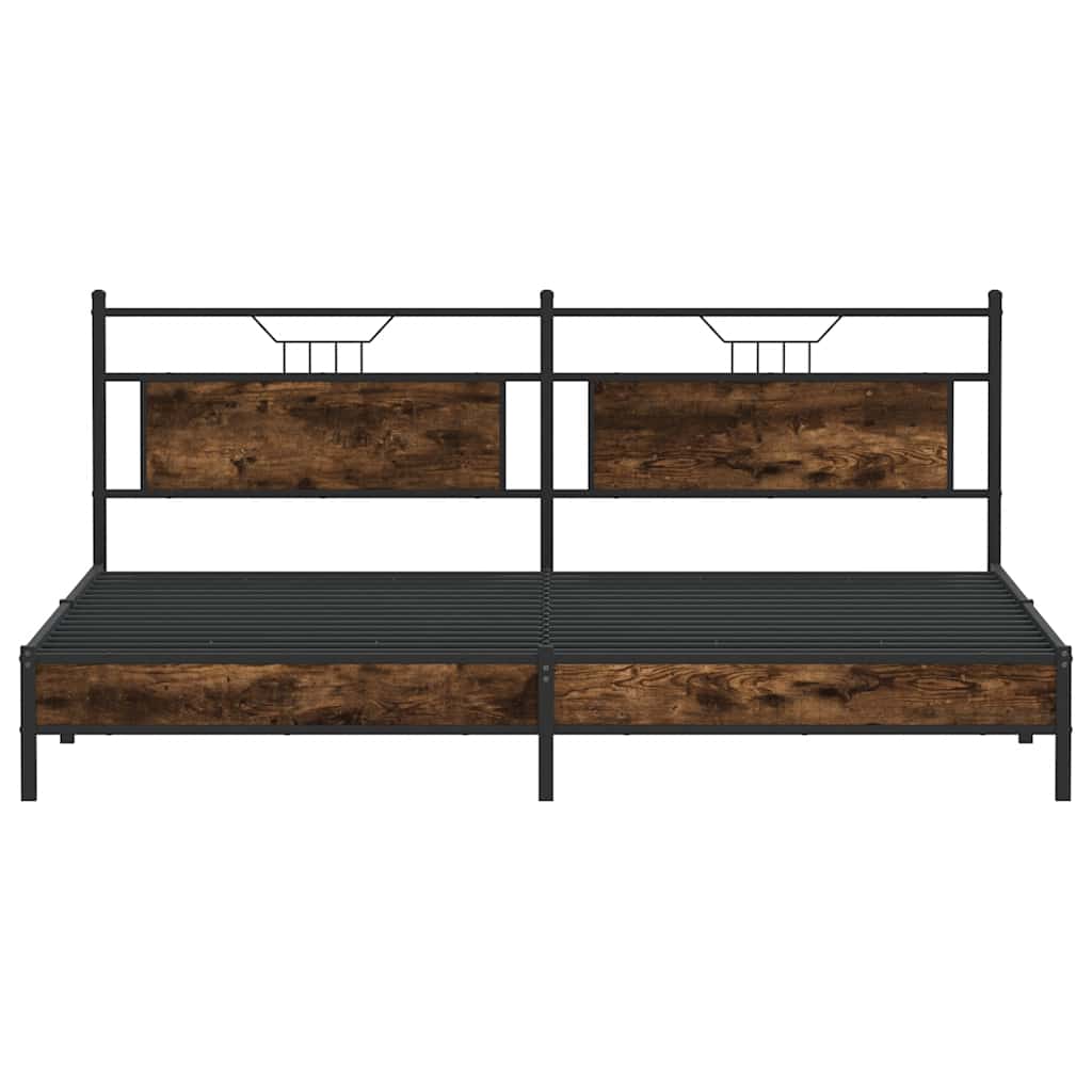 vidaXL Metal Bed Frame without Mattress Smoked Oak 193x201 cm