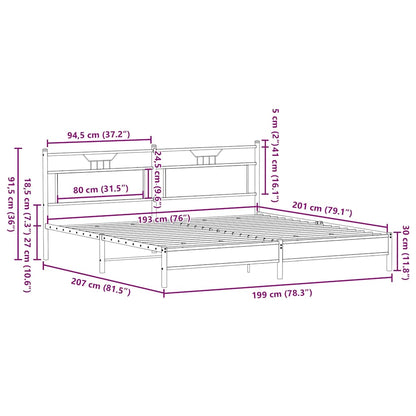 vidaXL Metal Bed Frame without Mattress Smoked Oak 193x201 cm