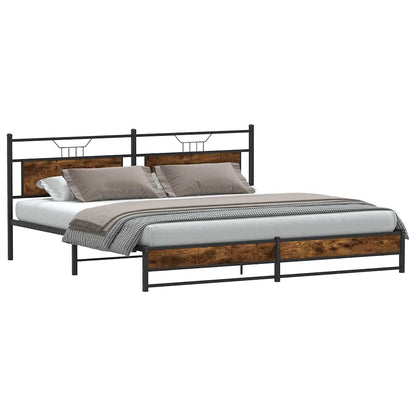 vidaXL Metal Bed Frame without Mattress Smoked Oak 193x201 cm