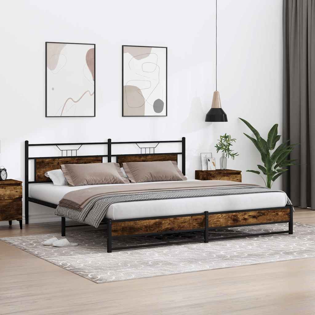 vidaXL Metal Bed Frame without Mattress Smoked Oak 193x201 cm