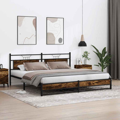 vidaXL Metal Bed Frame without Mattress Smoked Oak 193x201 cm
