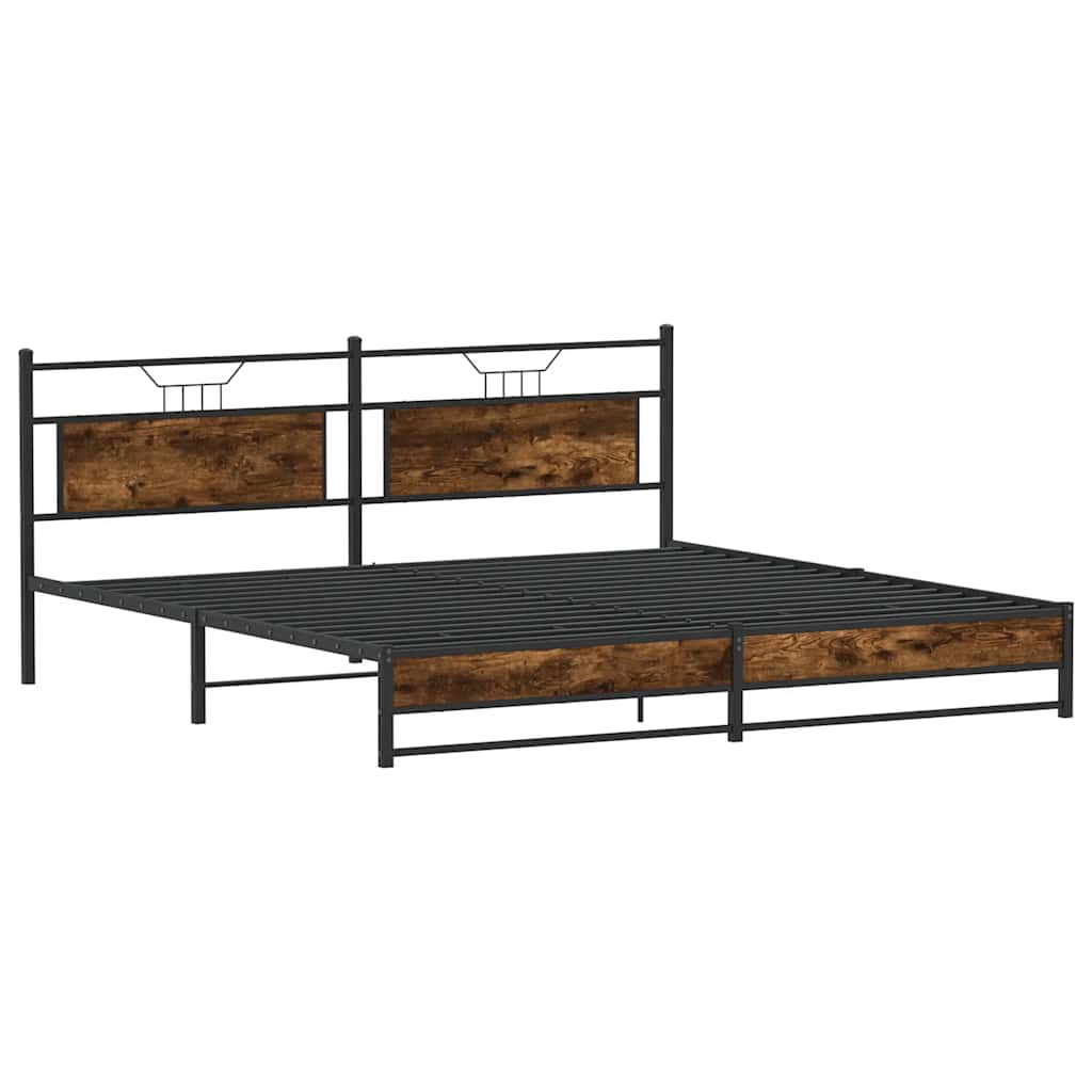 vidaXL Metal Bed Frame without Mattress Smoked Oak 193x201 cm