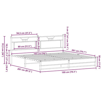 vidaXL Metal Bed Frame without Mattress Smoked Oak 193x201 cm