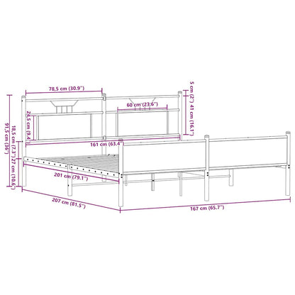 vidaXL Metal Bed Frame without Mattress Smoked Oak 160x200 cm