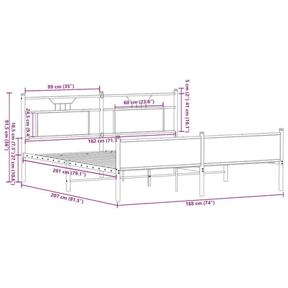 vidaXL Metal Bed Frame without Mattress Smoked Oak 180x200 cm Super King