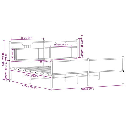 vidaXL Metal Bed Frame without Mattress Smoked Oak 183x213 cm