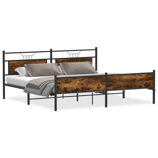 vidaXL Metal Bed Frame without Mattress Smoked Oak 193x201 cm