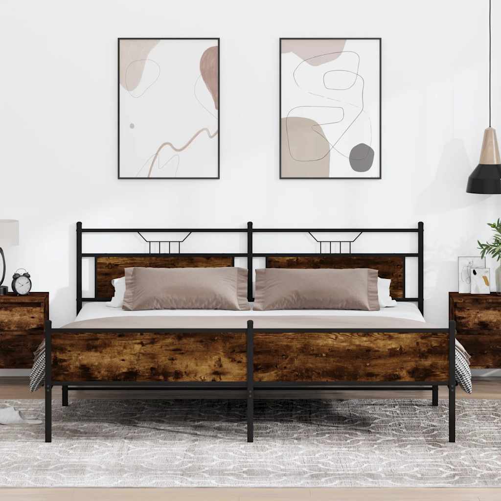 vidaXL Metal Bed Frame without Mattress Smoked Oak 193x201 cm