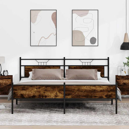 vidaXL Metal Bed Frame without Mattress Smoked Oak 193x201 cm