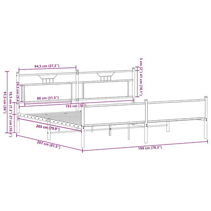 vidaXL Metal Bed Frame without Mattress Smoked Oak 193x201 cm