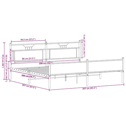 vidaXL Metal Bed Frame without Mattress Smoked Oak 200x200 cm