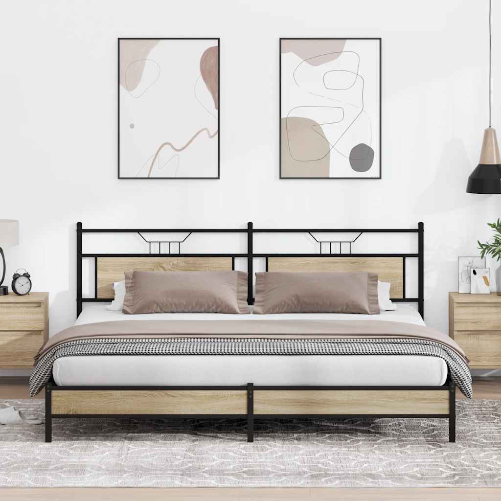 vidaXL Metal Bed Frame without Mattress Sonoma Oak 193x201 cm
