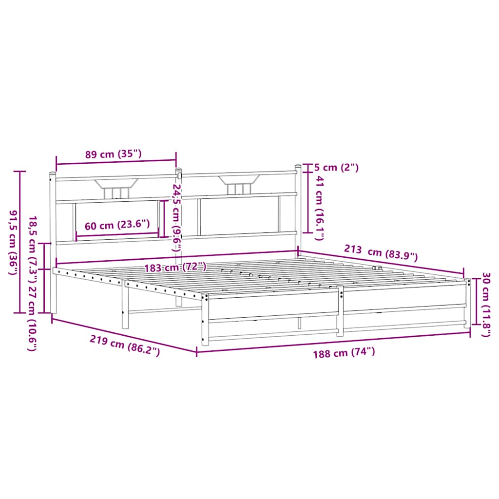 vidaXL Metal Bed Frame without Mattress Sonoma Oak 183x213 cm