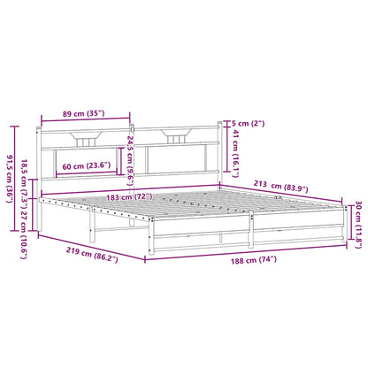 vidaXL Metal Bed Frame without Mattress Sonoma Oak 183x213 cm