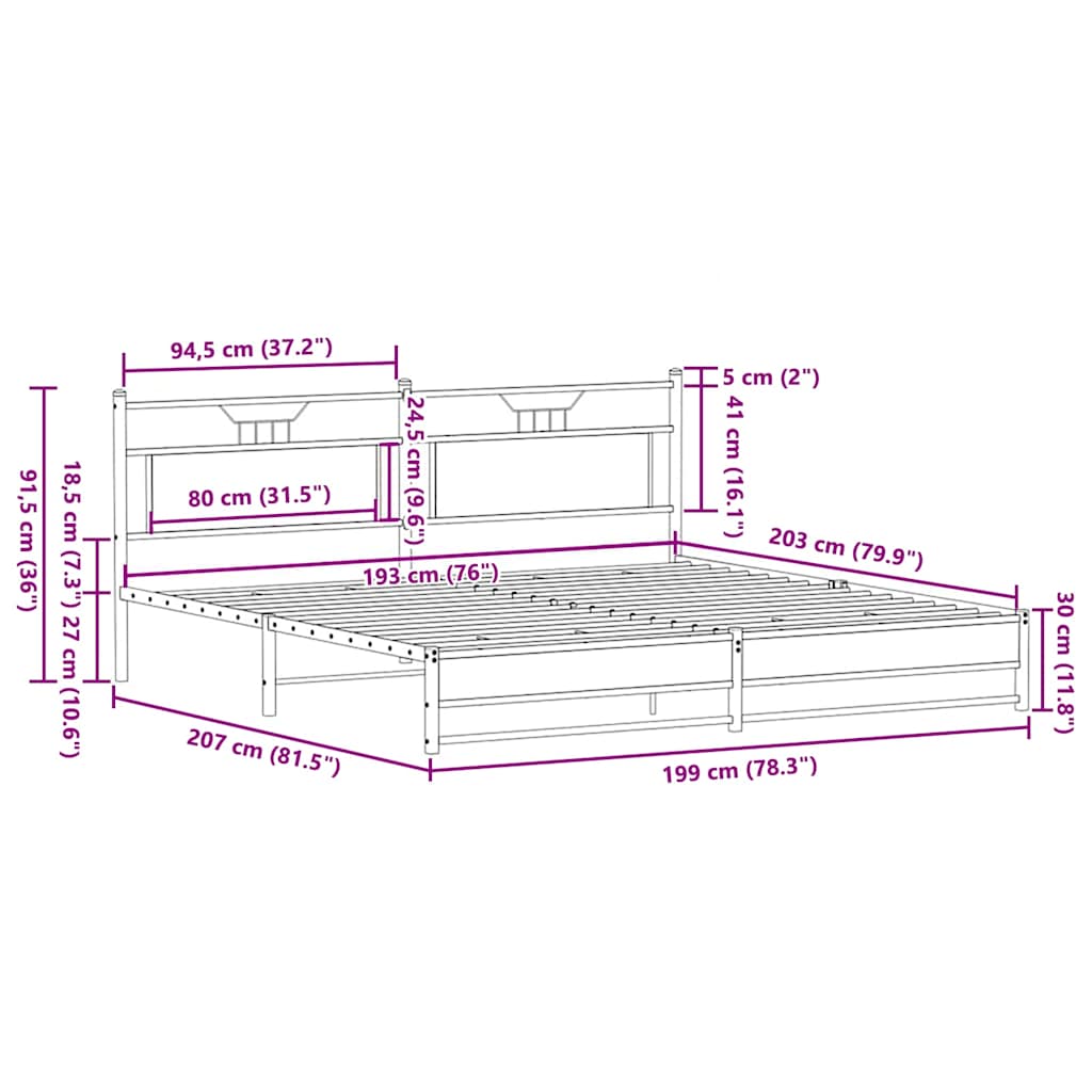 vidaXL Metal Bed Frame without Mattress Sonoma Oak 193x201 cm