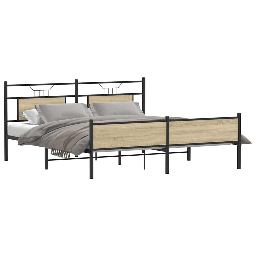 vidaXL Metal Bed Frame without Mattress Sonoma Oak 160x200 cm